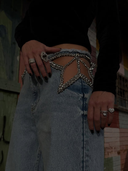 Nicolette Waist Cutout Rhinestone-Embellished Jeans