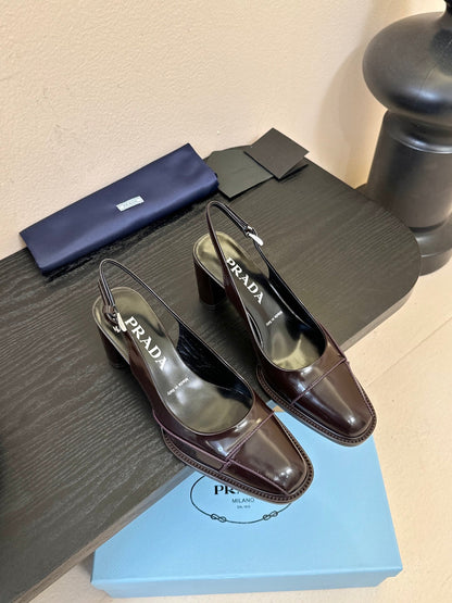PRADA New Slingback Pumps Dark Brown in Goatskin 580378