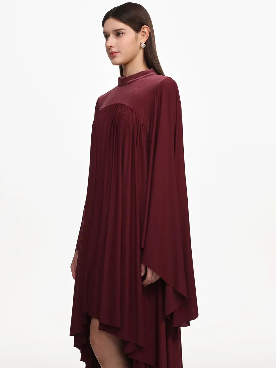 Evangeline Flowy Long Sleeve Pleated Woven Red Maxi Dress