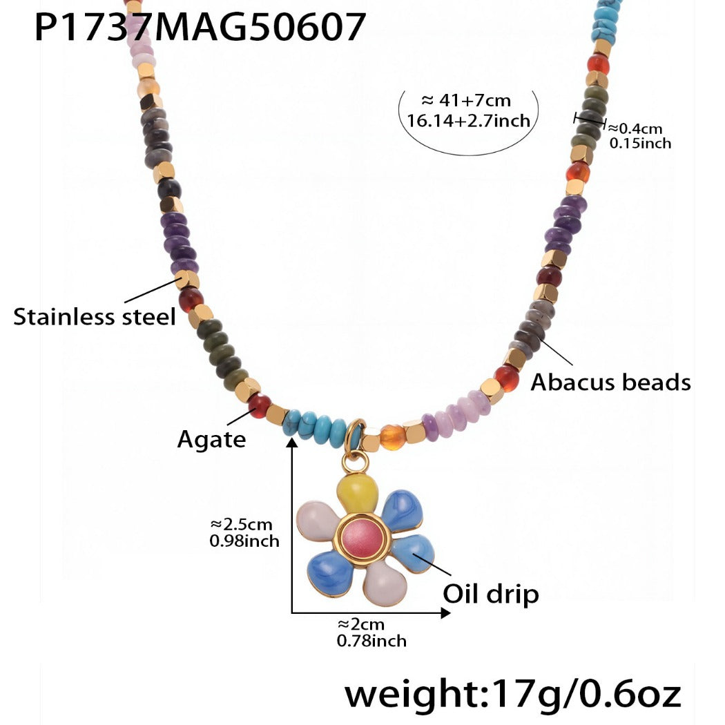 Bauai - Colorful Flat Bead Pendant Necklace - Elegant &amp; Charming