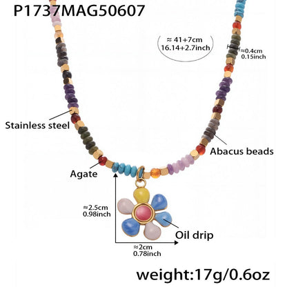 Bauai - Colorful Flat Bead Pendant Necklace - Elegant &amp; Charming