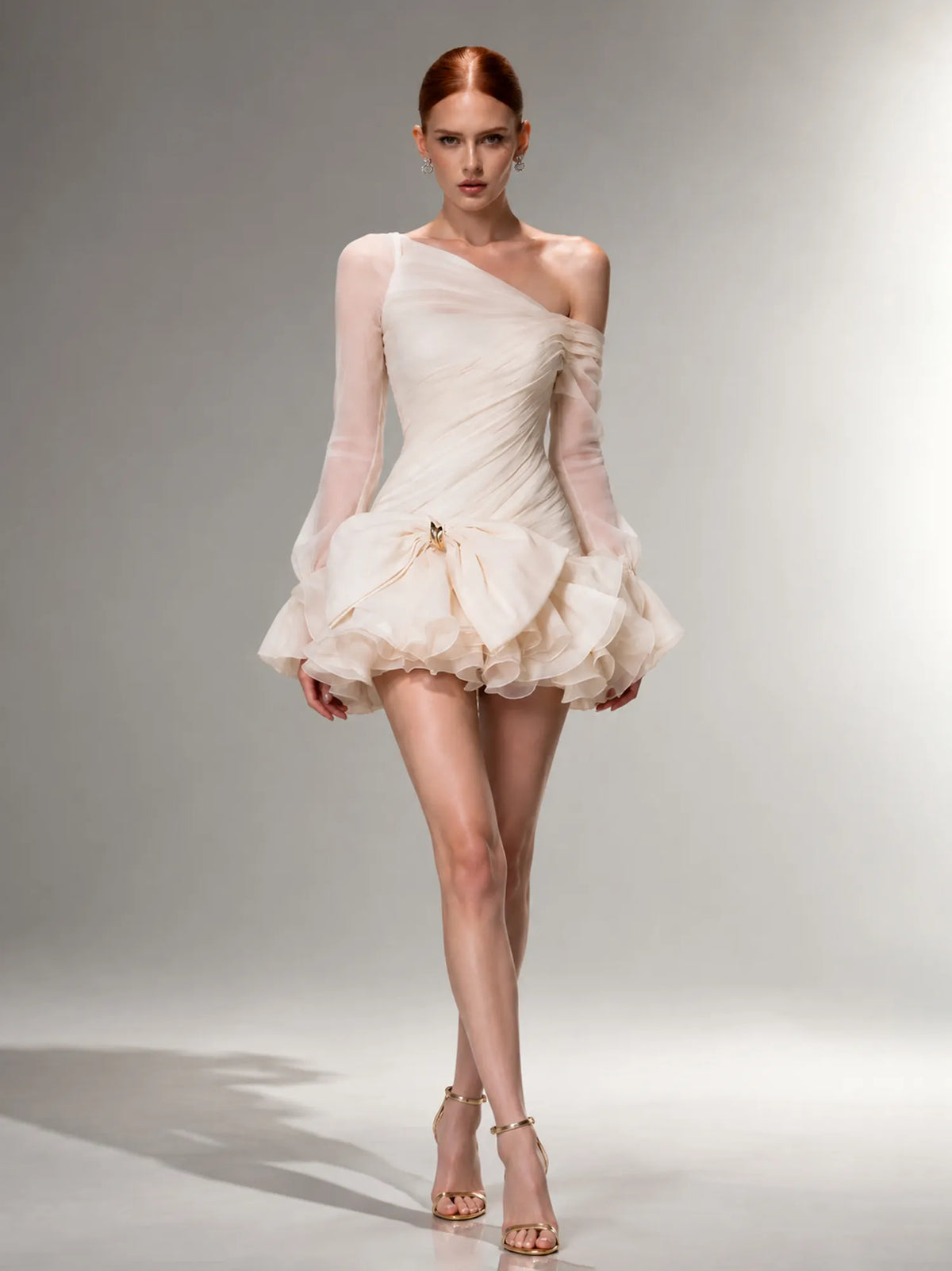 Saskia Off-Shoulder Bow-Detail Puff-Sleeve Mini Dress
