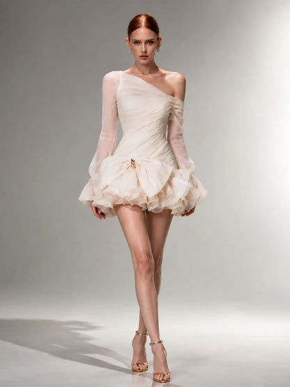 Saskia Off-Shoulder Bow-Detail Puff-Sleeve Mini Dress
