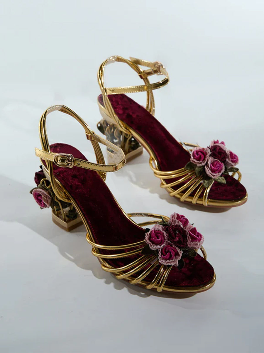 Lolovivi Flower Velvet Sandals