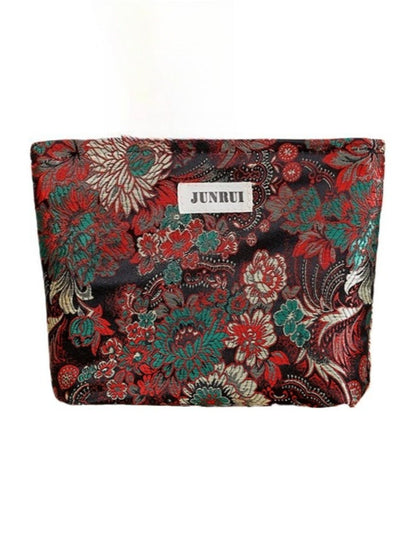 Cosbai - Zipper Makeup Pouch Bag with Floral Patterns
