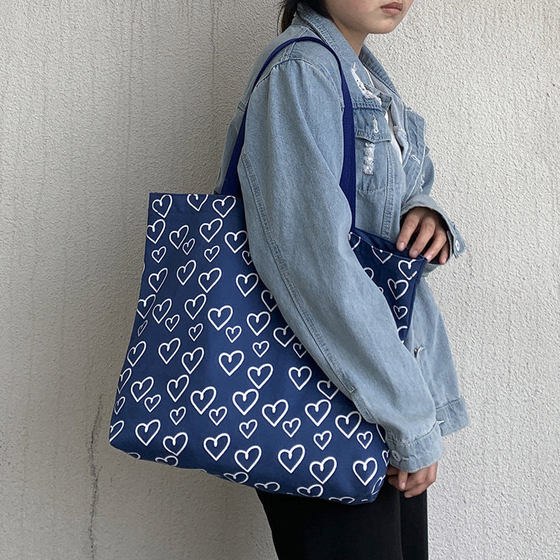 Heart Print Canvas Bag