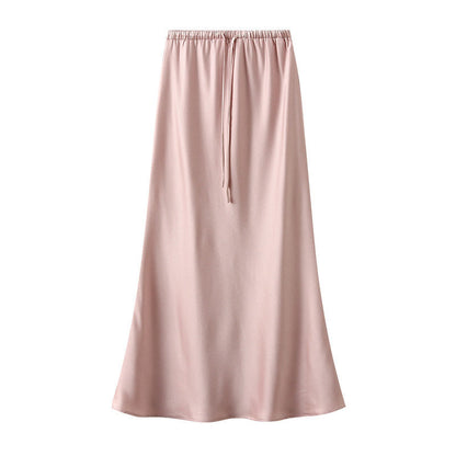 Elastic Waist Drawstring Mermaid Satin Skirt