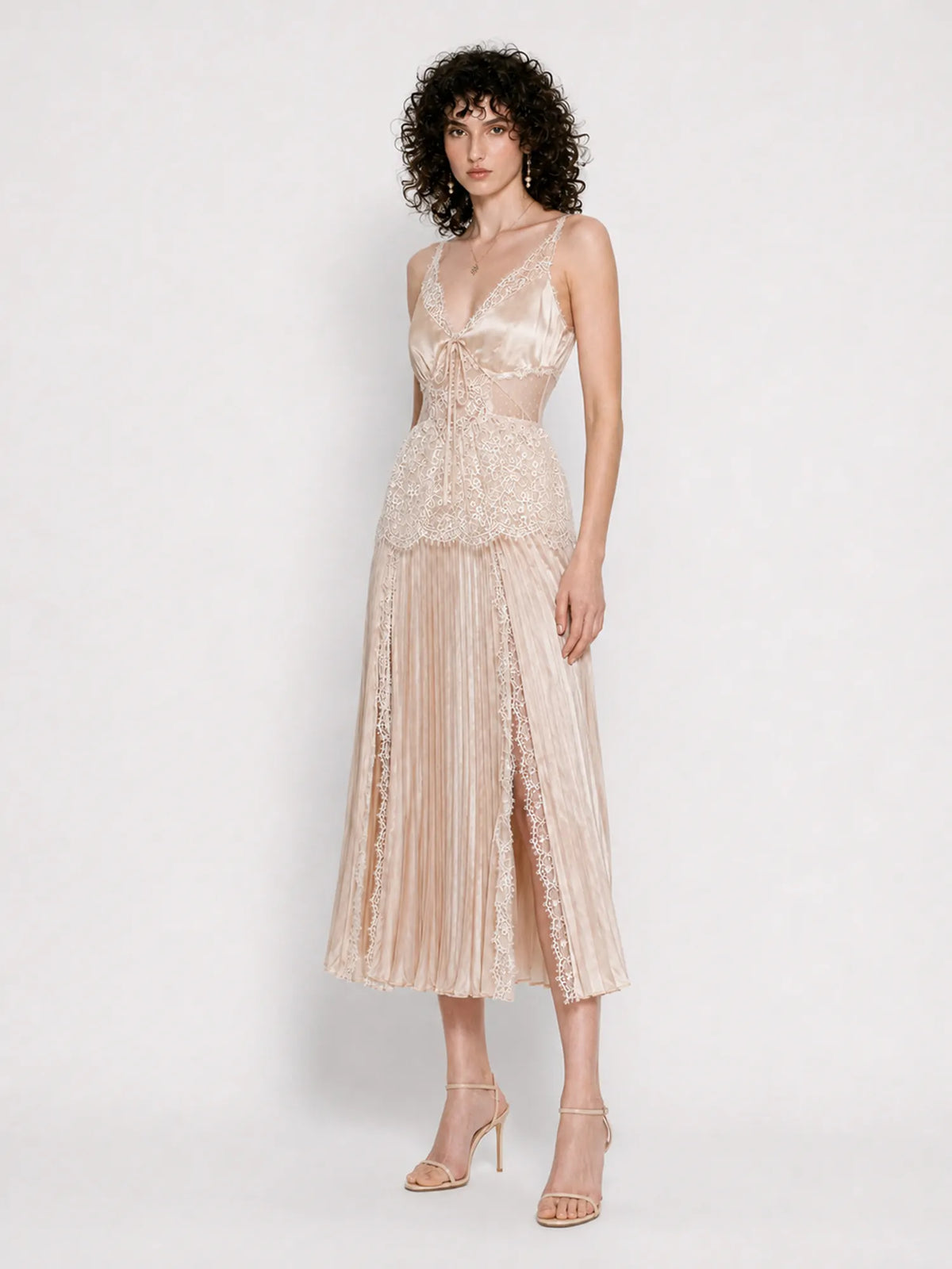 Zora Lace and Satin Panel Midi Dress
