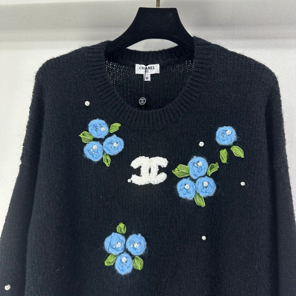 CC Floral Long-Sleeved Sweater Black Wool Nylon 345974
