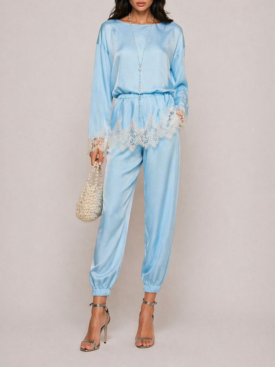 Hazel Lace-Paneled Satin Two-Piece Set