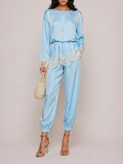 Hazel Lace-Paneled Satin Two-Piece Set