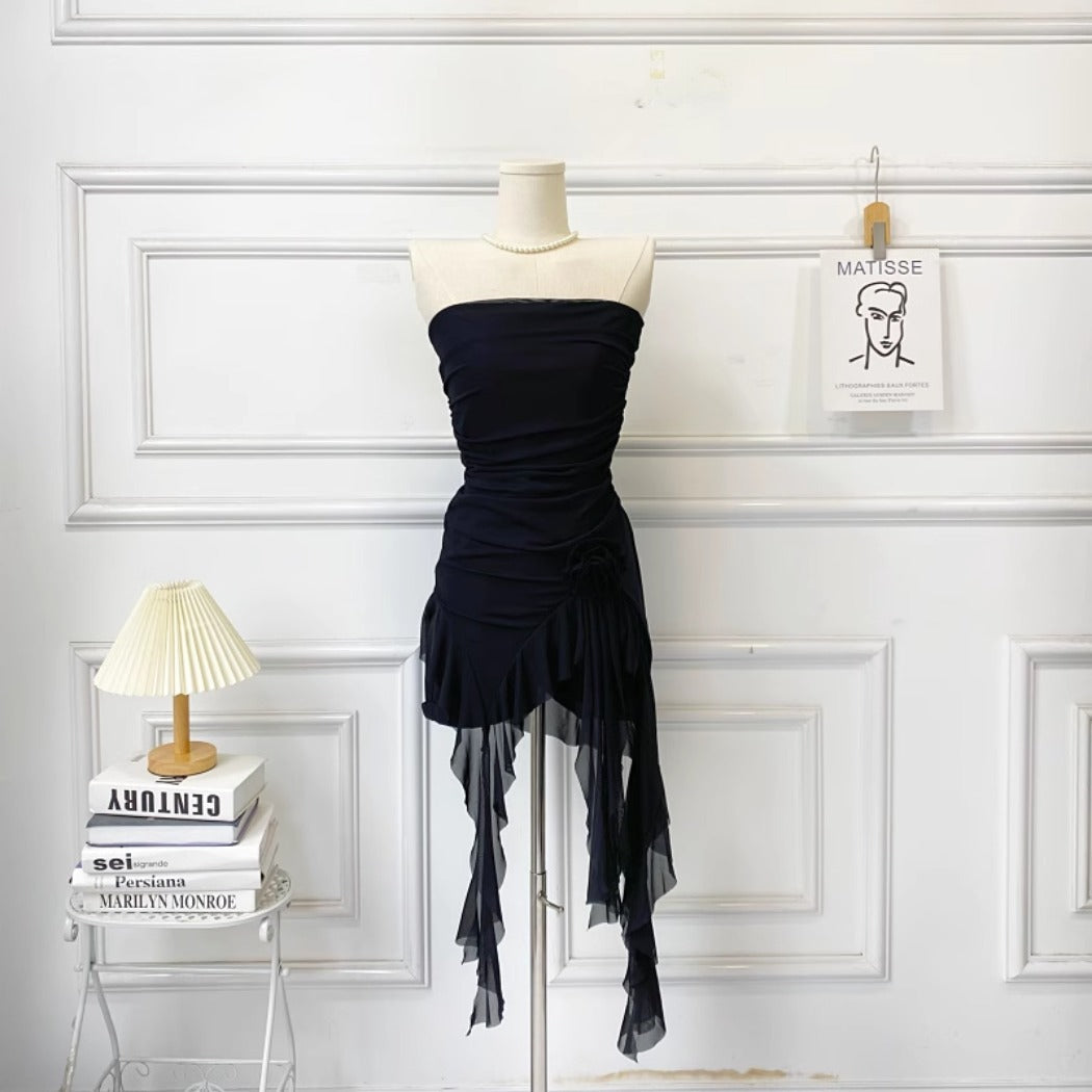 Vesty - Ruffled Asymmetrical Slim-Fit Bustier Dress