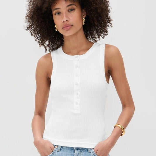 Round Neck Button Ribbed Sleeveless Vest