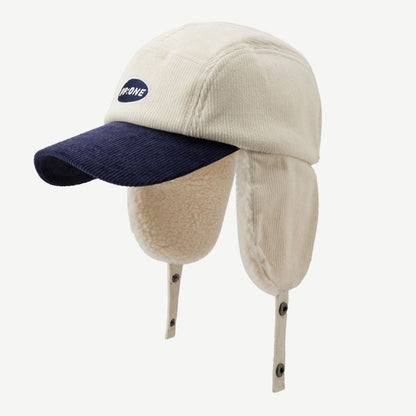 Winter Hat With Ear Flap Corduroy Baseball Cap