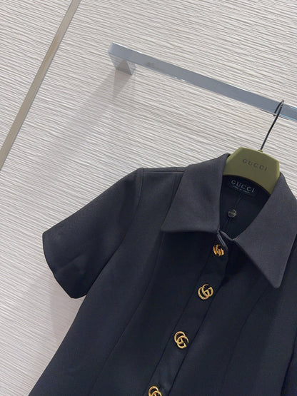 GG Crêpe Dress With Double G Button Black Wool 346685