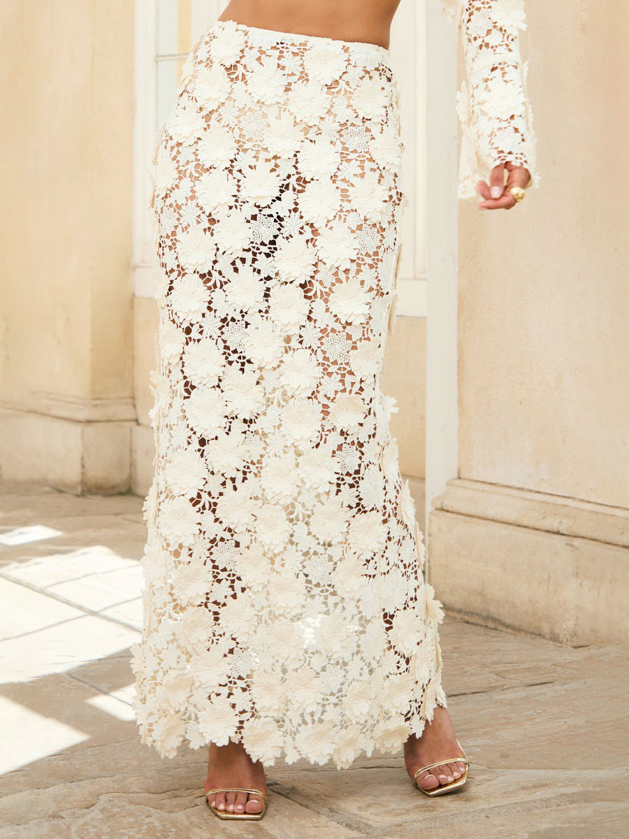 Ilaria Cream Lace Maxi Skirt Set