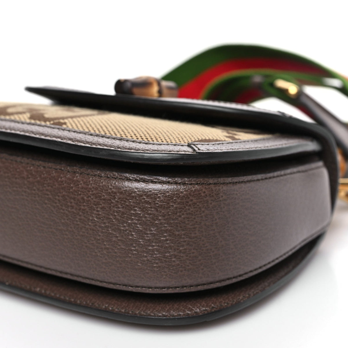 Monogram Jumbo GG Textured Dollar Calfskin Web Small Bamboo 1947 Top Handle Bag Camel Ebony New Acero