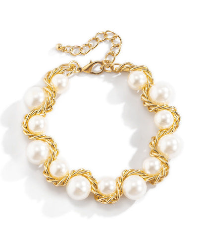 Boho Gold Copper Alloy Pearl Gratuated Bead Necklace