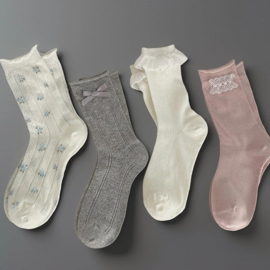 Rufia - Ruffle-Trim Floral Crew Socks
