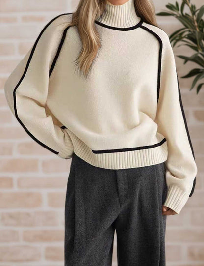 Elegant High Neck Ribbed Knit Sweater