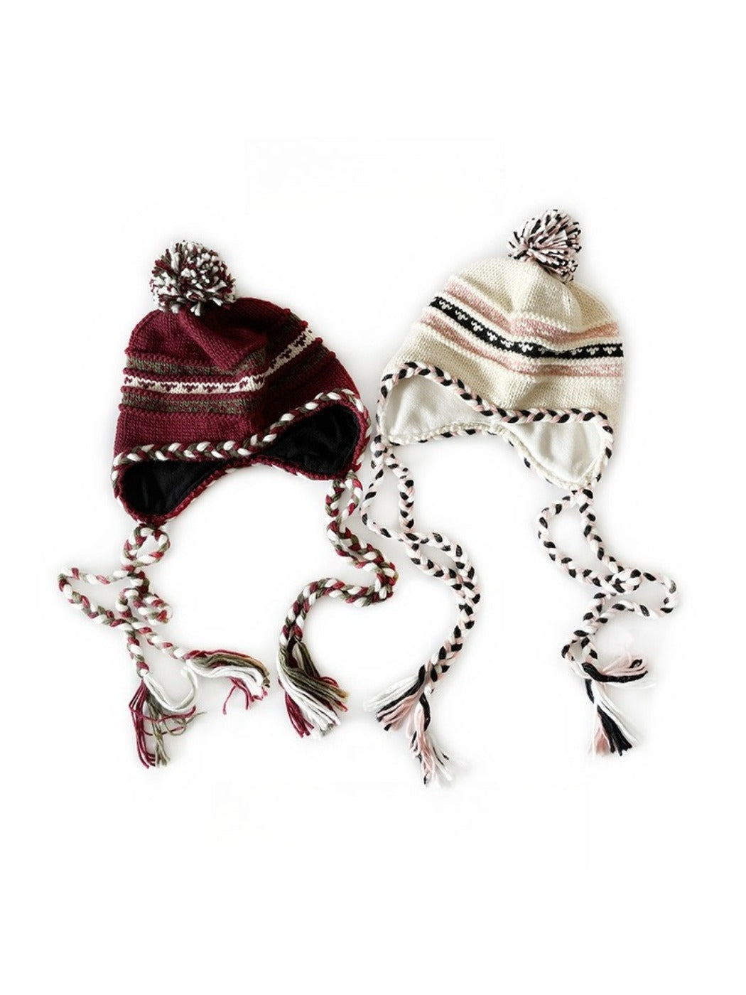 Haila - Color-blocking Beanie with Pom-pom and Braid