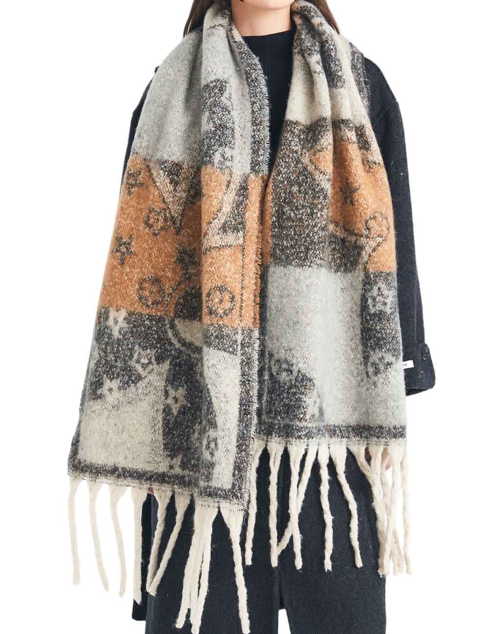 Winter Flower Tassel Thick Warm Scarf