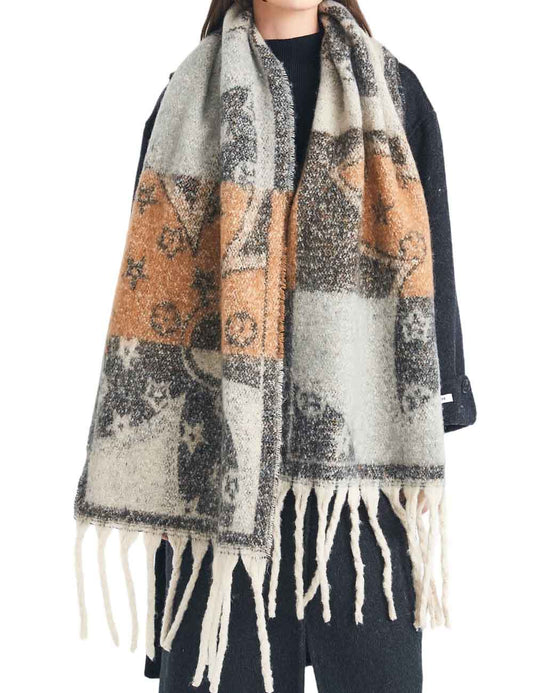 Winter Flower Tassel Thick Warm Scarf