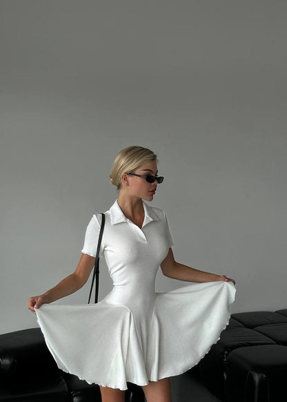 Polo Mini Dress Stretch Knit Pleated Skirt