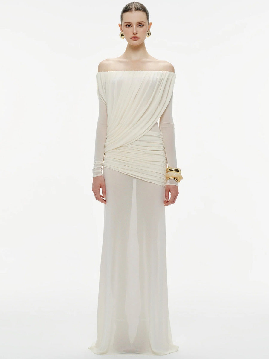 Estelle Off Shoulder Mesh Maxi Dress