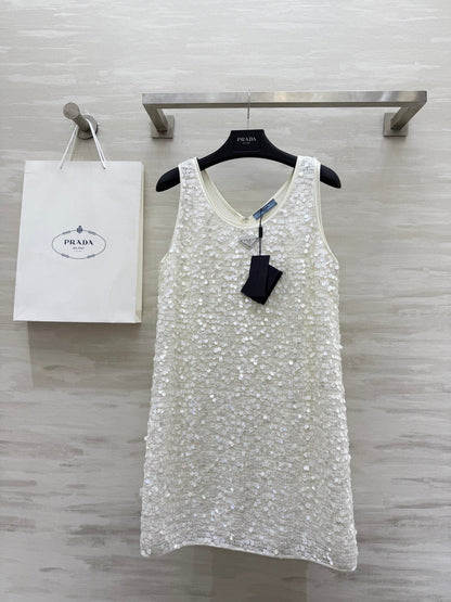 Prada 25 Sequin Vest Dress White Polyester