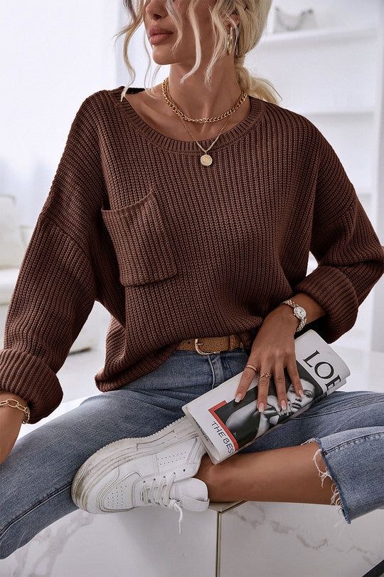 Pocket Oversized Knitted Pullover Sweater