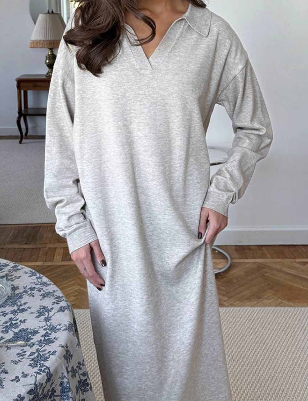 Fall Polo Collar Long Sleeve Maxi Dress