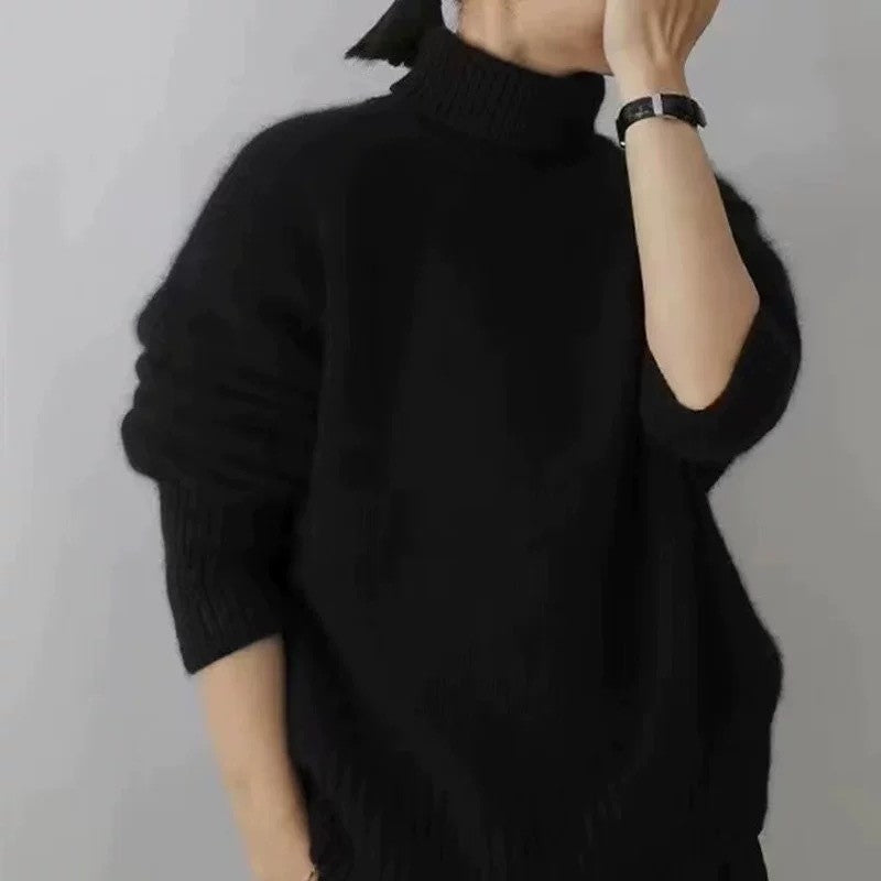 Solid Color High Neck Sweater
