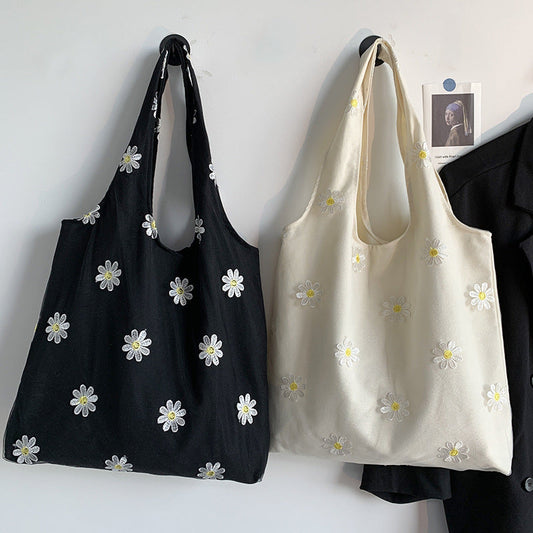 Daisy Flower Embroidered Canvas Bag