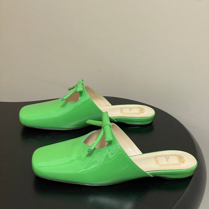 CD 26 Flat Mule Glossy Green Patent Cowhide 593597