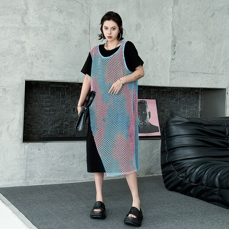 Rainbow Color Block Two Piece Loose A Line Dress