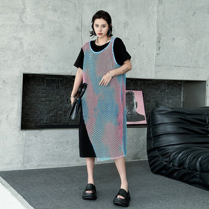 Rainbow Color Block Two Piece Loose A Line Dress