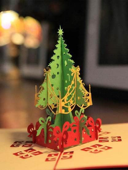 3Pcs/Lot Handmade 3D Design Stand Up Christmas Tree Greeting Card Holiday Happy New Year Holiday Gift Bright Color