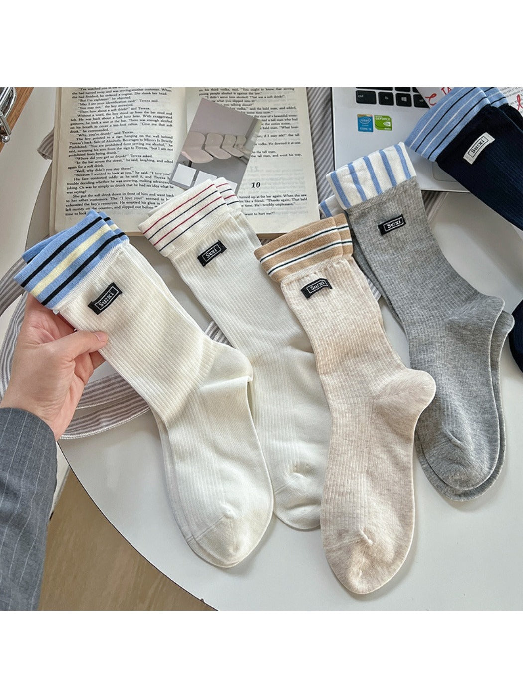 Rufia - Preppy Stripe Crew Socks - Sporty &amp; Chic