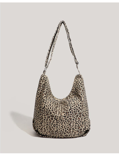 Cosbai - Large Capacity Single-shoulder Canvas Bag with Leopard Print