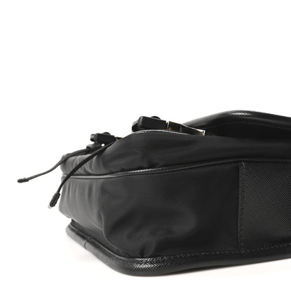Re-Nylon Saffiano Pocket Double Snap Buckle Messenger Shoulder Bag Black