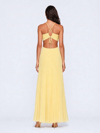 Felicity Cut Out Pleated Halter Maxi Dress