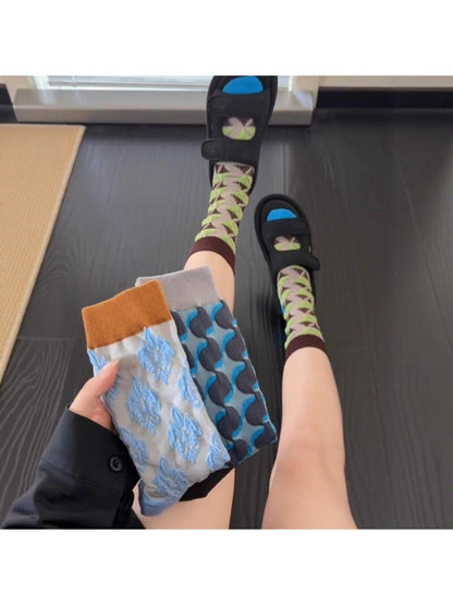 Rufia - Retro Contrast Mid-Calf Socks - Vintage &amp; Sweet