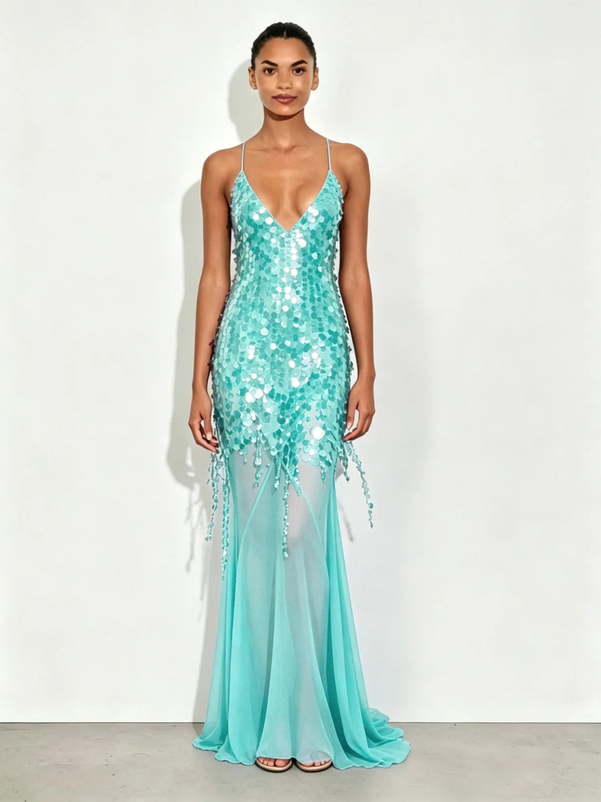 Selina Paillette Chiffon Mermaid Maxi Dress