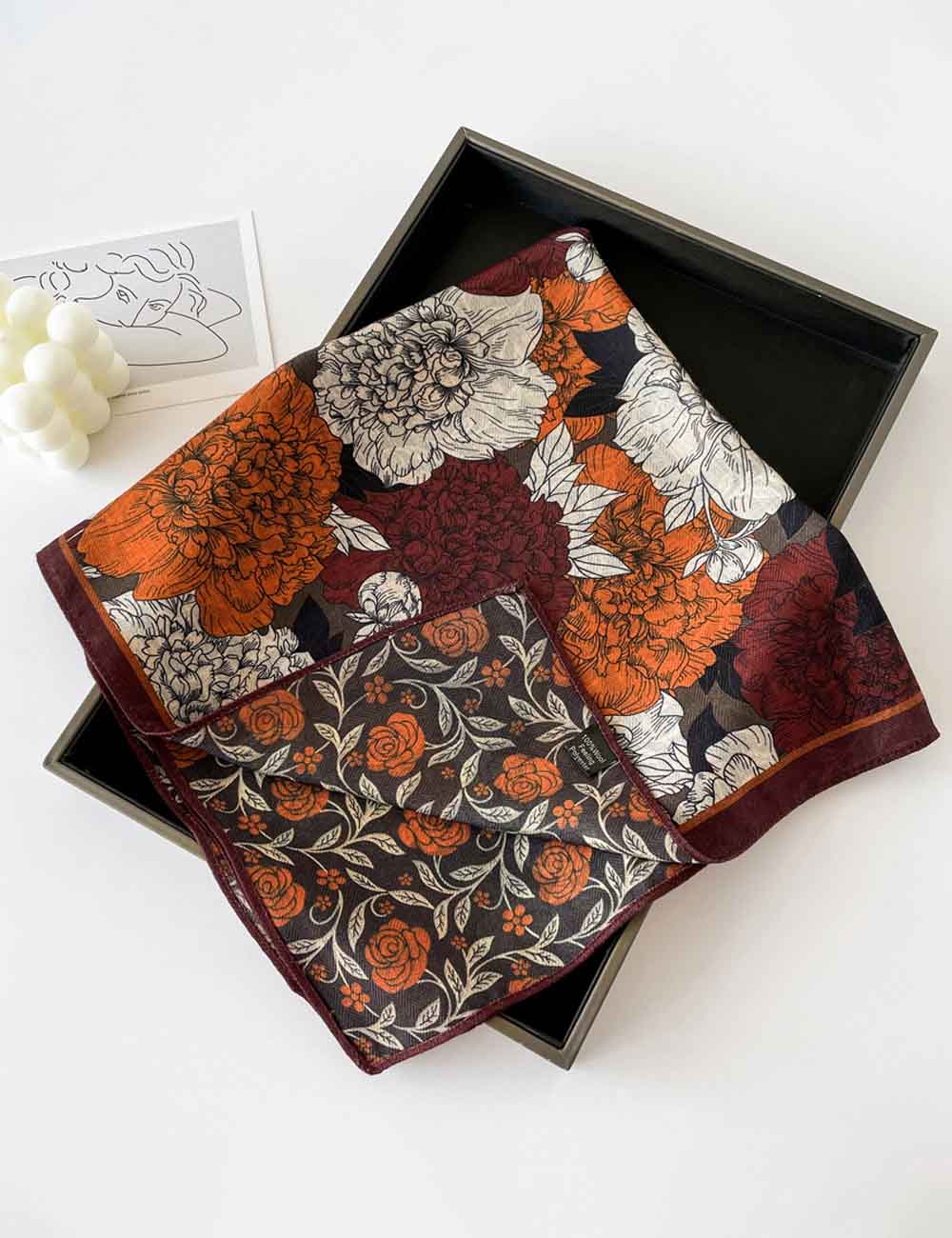 Elegant Flower Print Long Satin Scarf