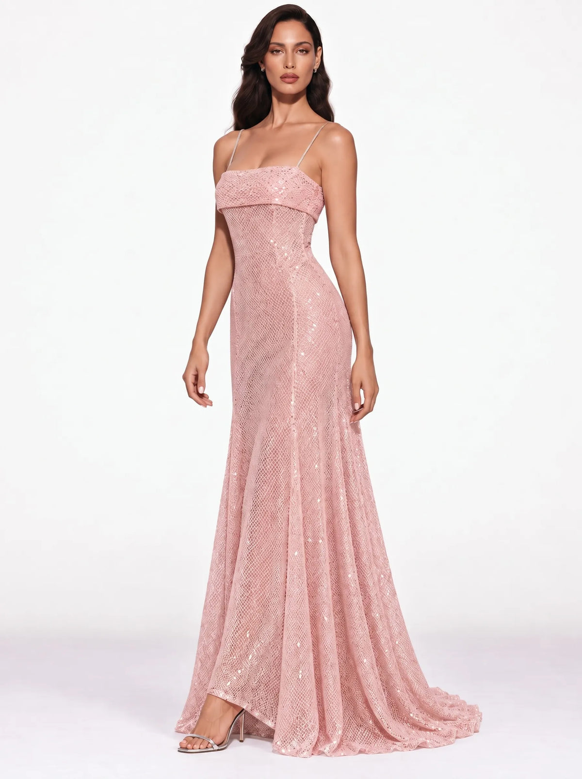 Mabel Sequin Crochet Spaghetti Strap Maxi Dress