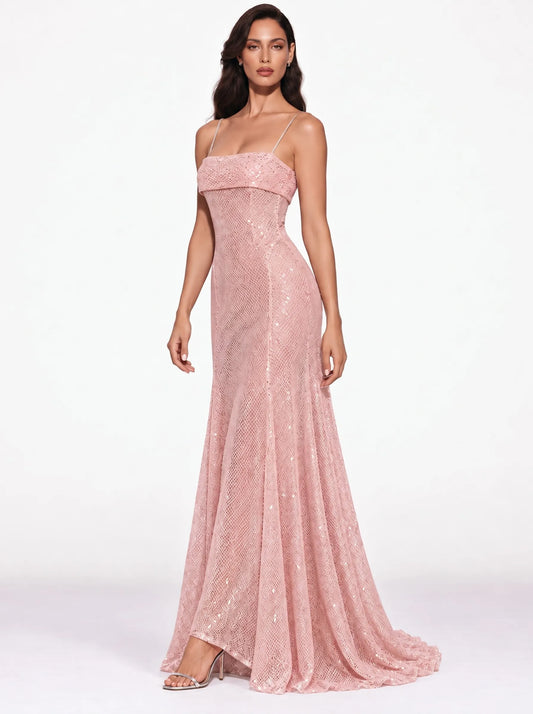Mabel Sequin Crochet Spaghetti Strap Maxi Dress
