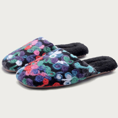 Flower Embroidery Soft Warm Plush Indoor Slippers