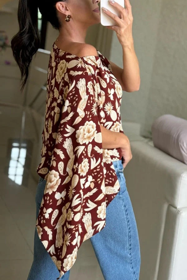Lisette Unique Print Batwing Sleeve Loose Blouse ( Includes Tube Top）