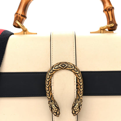 Calfskin Bamboo Web Medium Dionysus Top Handle Bag White Blue Hibiscus Red